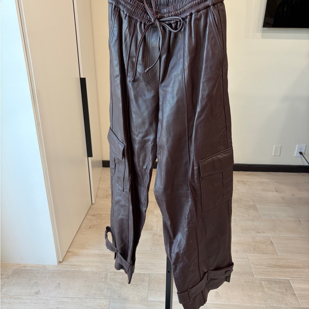 FARM Rio Burgundy Leather Pants - Picture 10 of 15